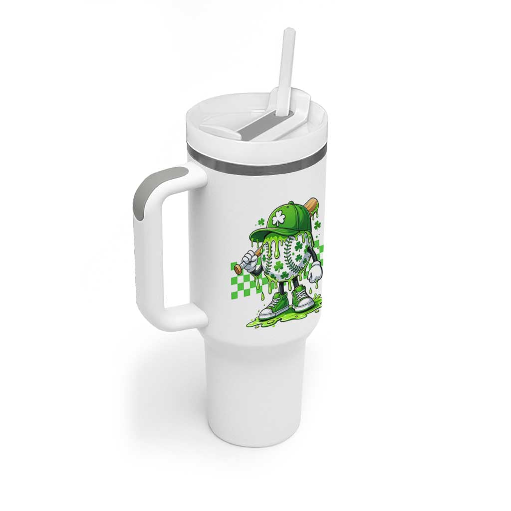 St Patricks Day Shamrock Baseball Player Gift Tumbler With Handle