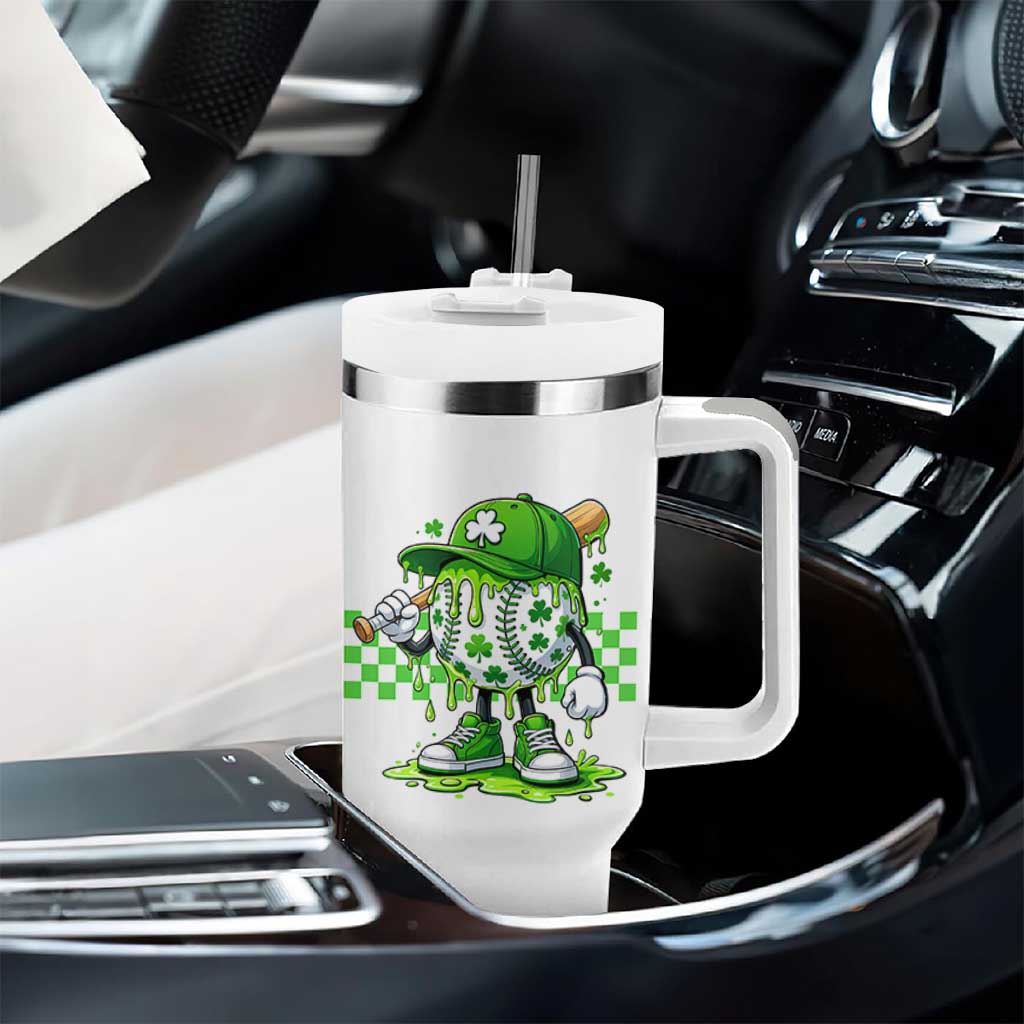 St Patricks Day Shamrock Baseball Player Gift Tumbler With Handle