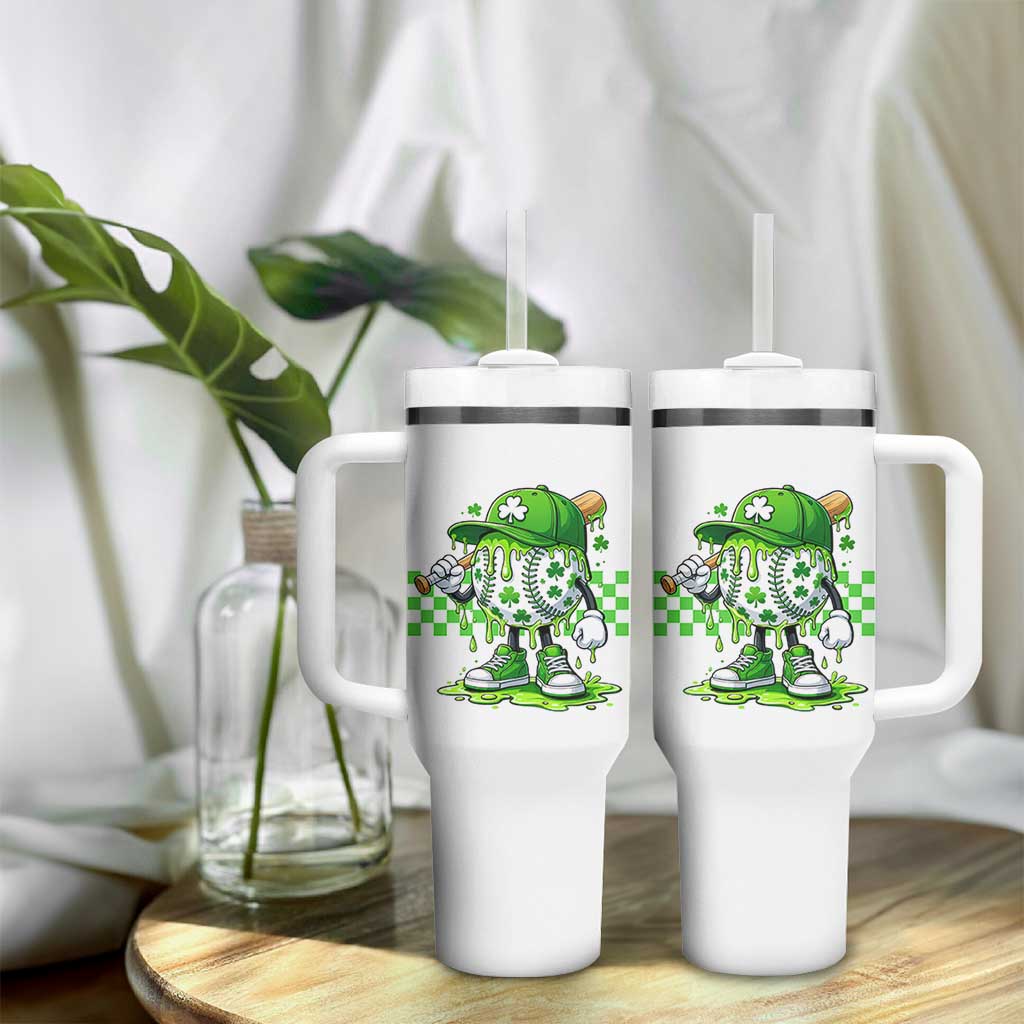 St Patricks Day Shamrock Baseball Player Gift Tumbler With Handle