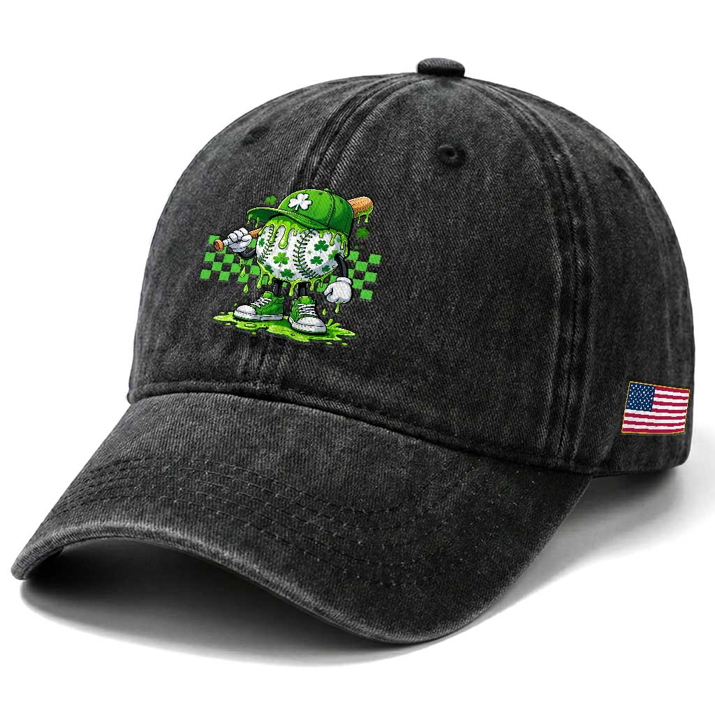 St Patricks Day Shamrock Baseball Player Gift Washed Cotton Baseball Cap