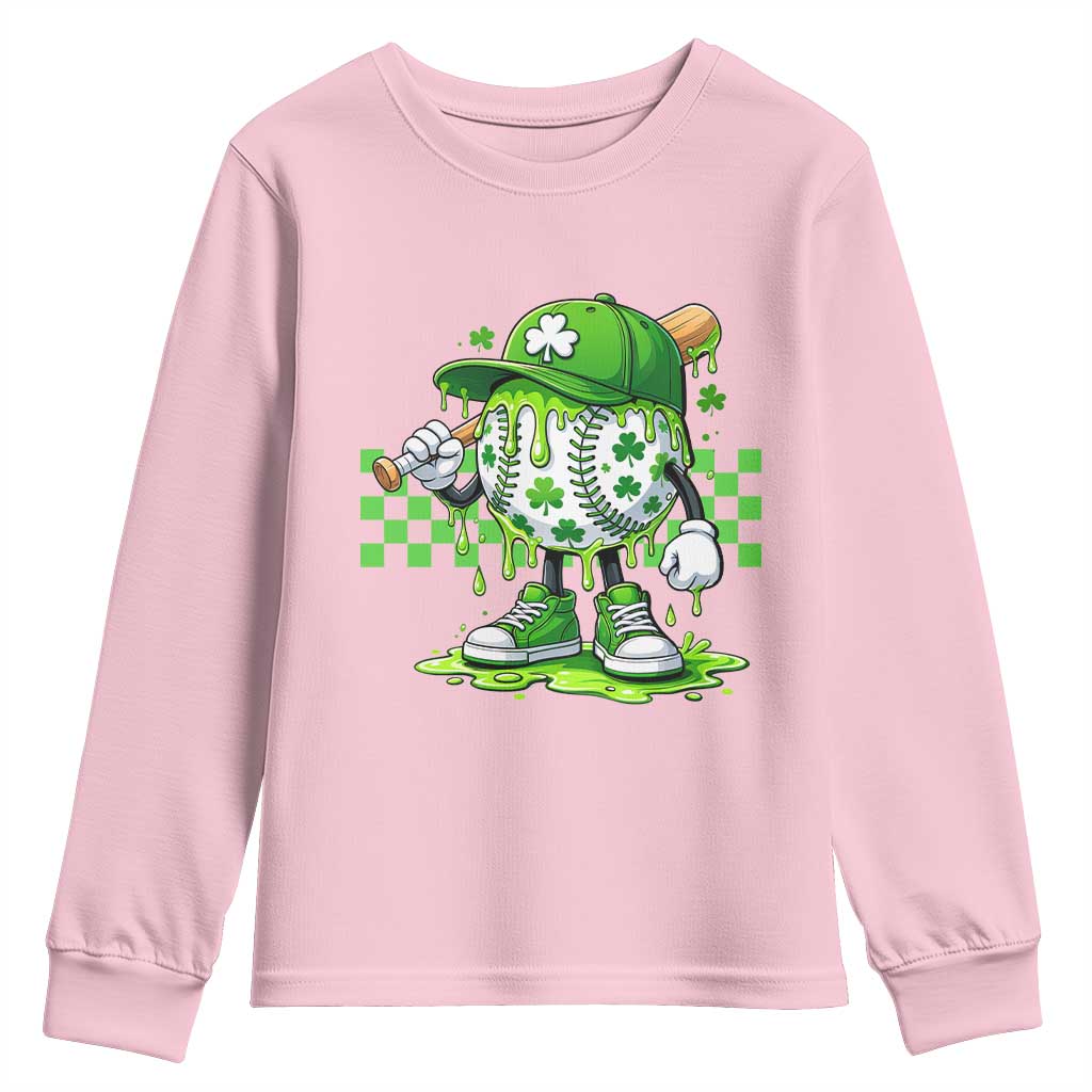 St Patricks Day Shamrock Baseball Player Gift Youth Sweatshirt