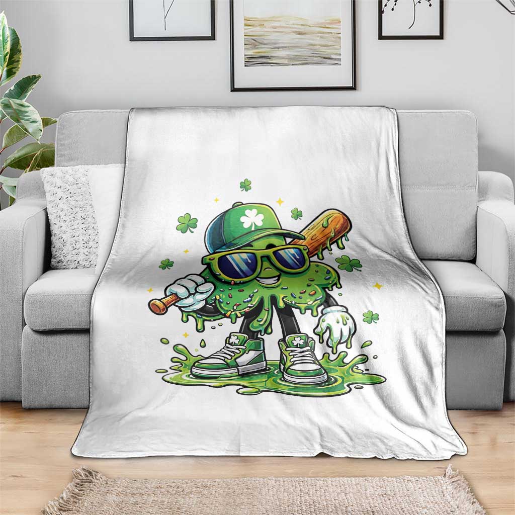 Funny St Patricks Day Clover Baseball Player Gift Throw Blanket