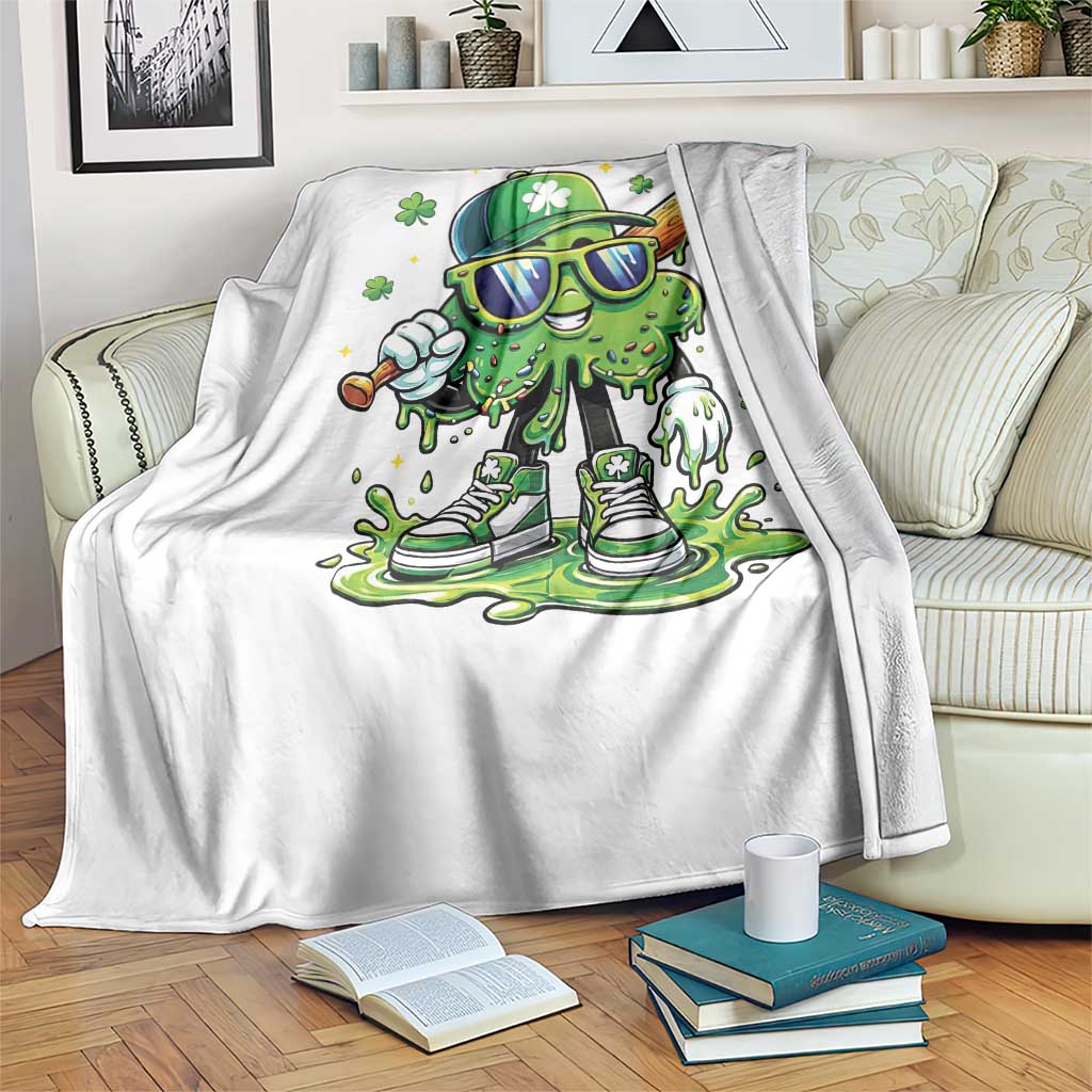 Funny St Patricks Day Clover Baseball Player Gift Throw Blanket