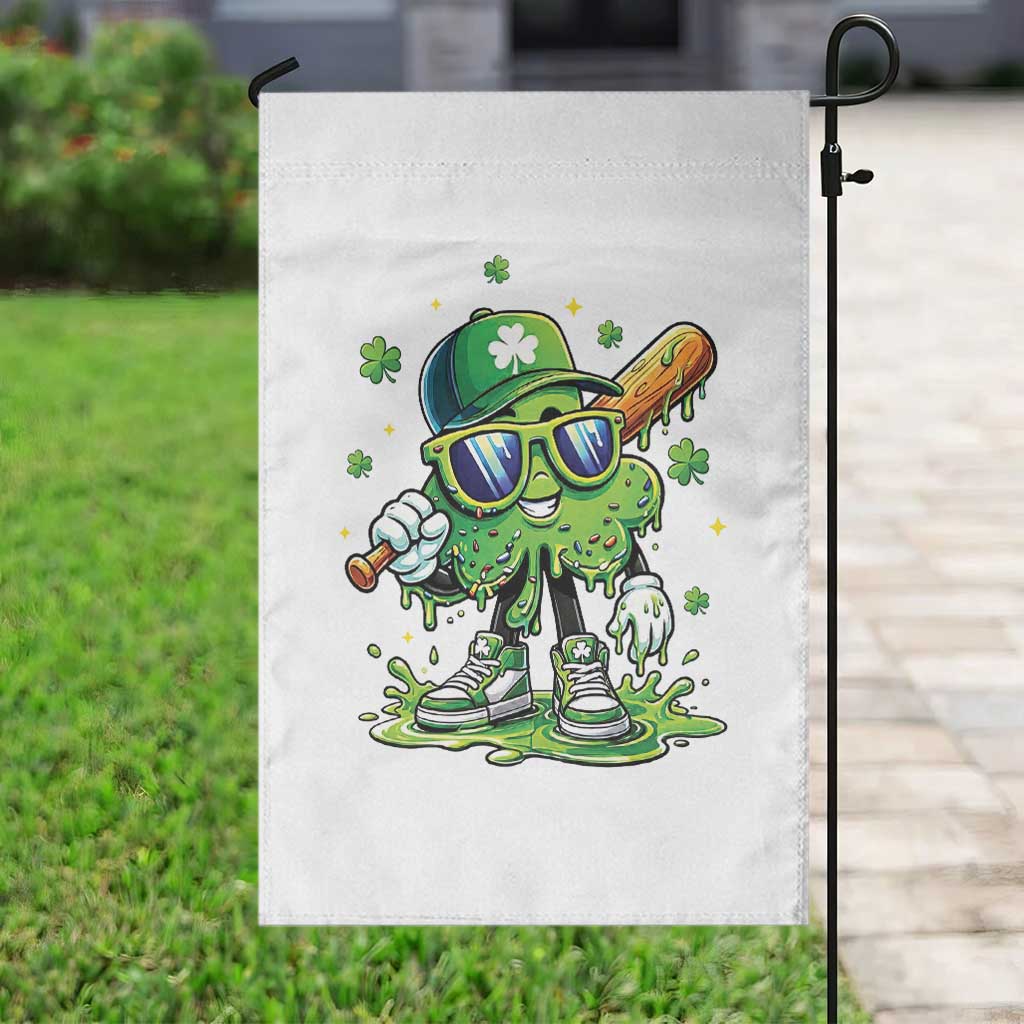 Funny St Patricks Day Clover Baseball Player Gift Garden Flag