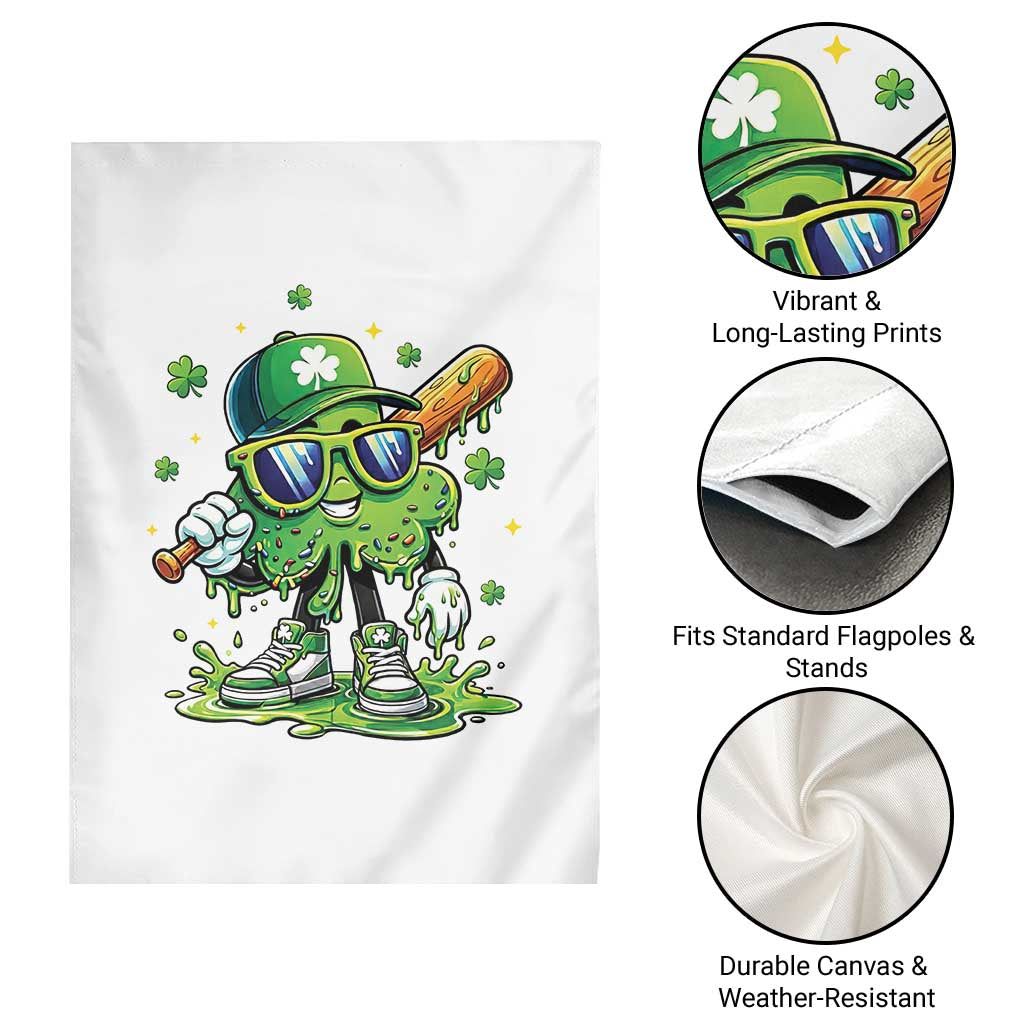 Funny St Patricks Day Clover Baseball Player Gift Garden Flag