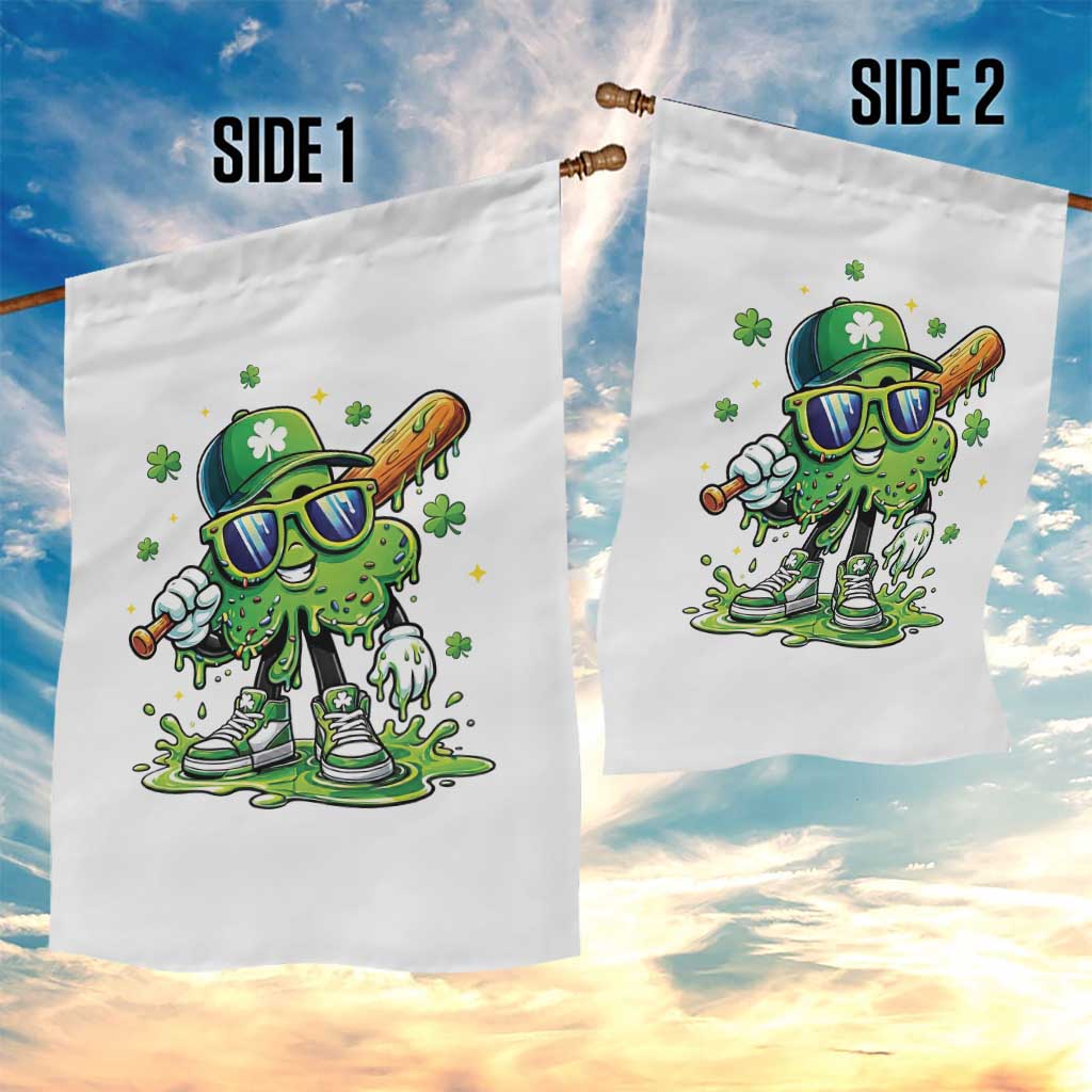 Funny St Patricks Day Clover Baseball Player Gift Garden Flag