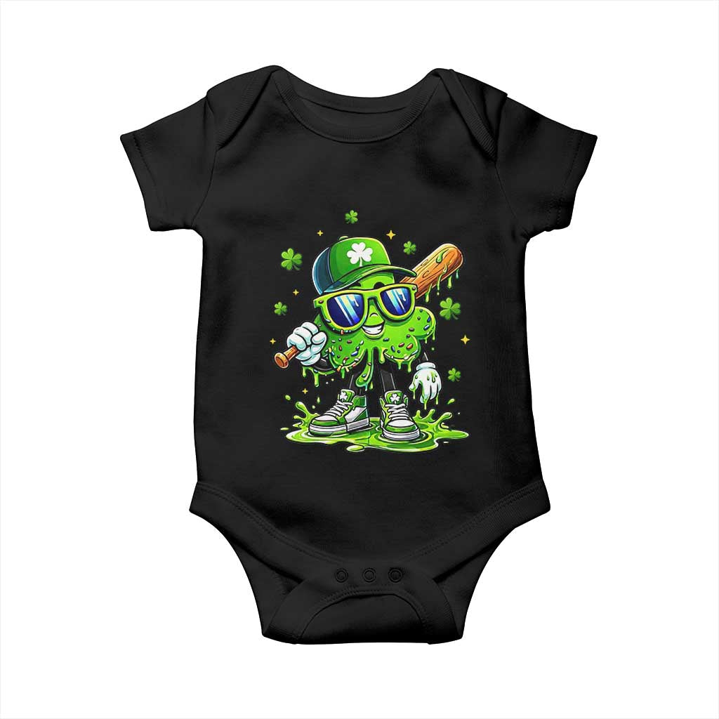 Funny St Patricks Day Clover Baseball Player Gift Baby Onesie