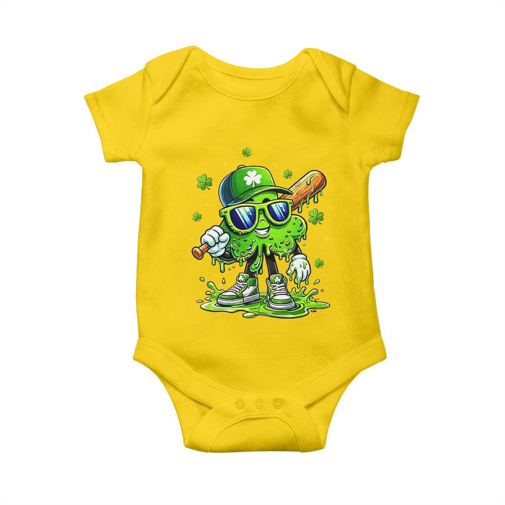 Funny St Patricks Day Clover Baseball Player Gift Baby Onesie