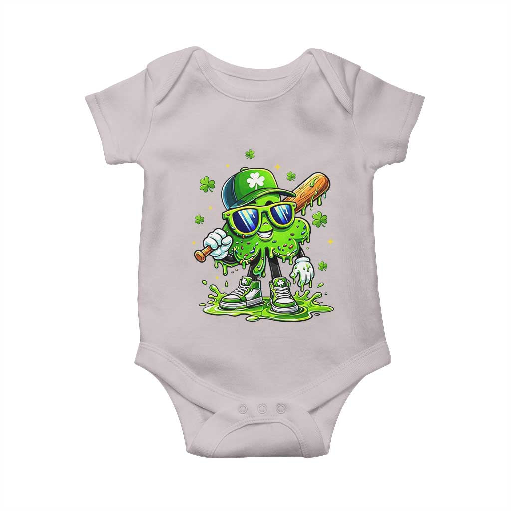 Funny St Patricks Day Clover Baseball Player Gift Baby Onesie