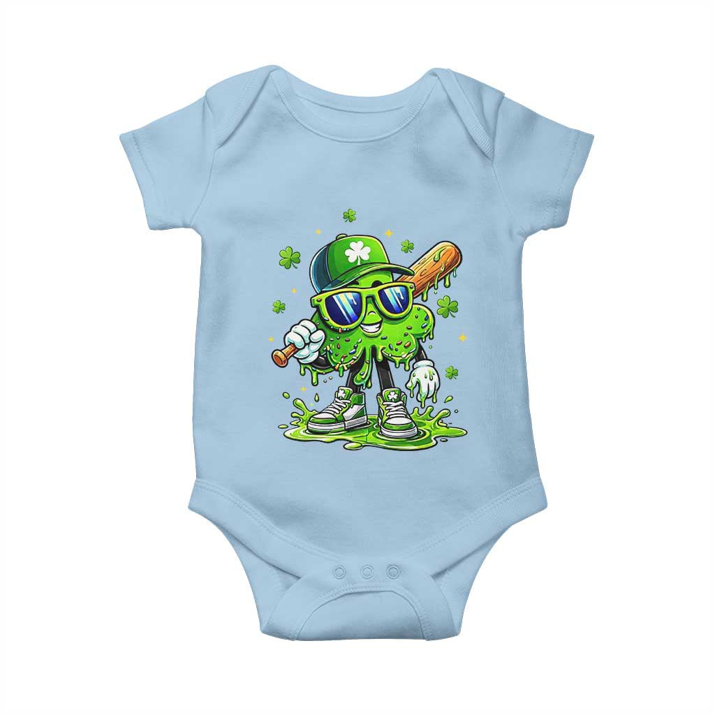 Funny St Patricks Day Clover Baseball Player Gift Baby Onesie