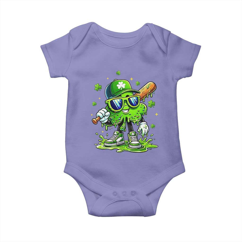 Funny St Patricks Day Clover Baseball Player Gift Baby Onesie
