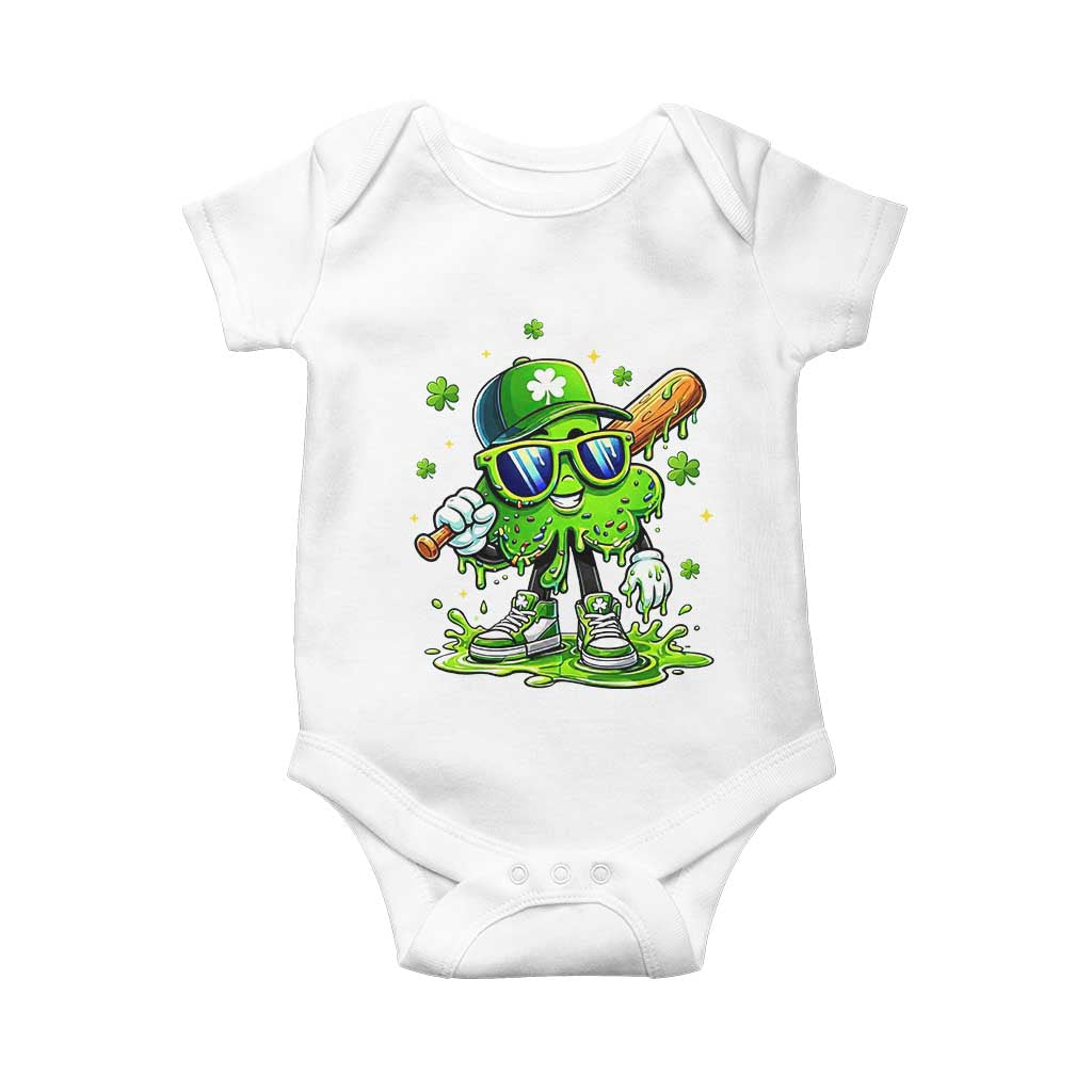 Funny St Patricks Day Clover Baseball Player Gift Baby Onesie