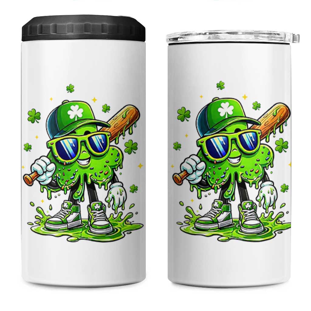 Funny St Patricks Day Clover Baseball Player Gift 4 in 1 Can Cooler Tumbler