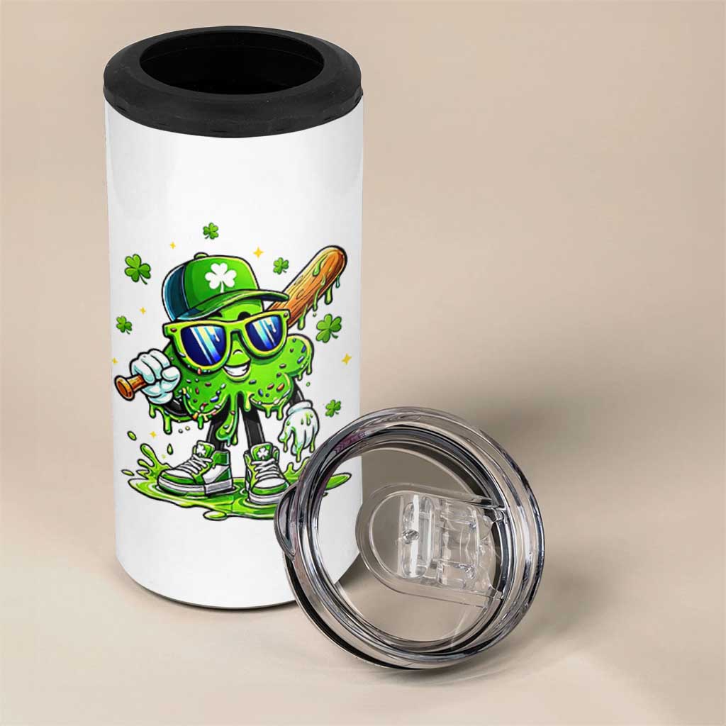 Funny St Patricks Day Clover Baseball Player Gift 4 in 1 Can Cooler Tumbler