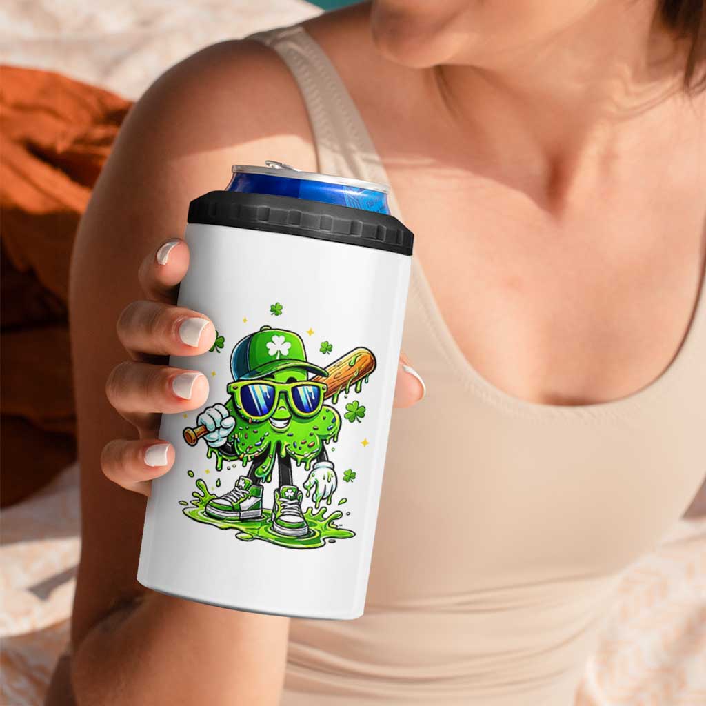 Funny St Patricks Day Clover Baseball Player Gift 4 in 1 Can Cooler Tumbler