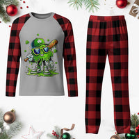 Funny St Patricks Day Clover Baseball Player Gift Plaid Pajama Set