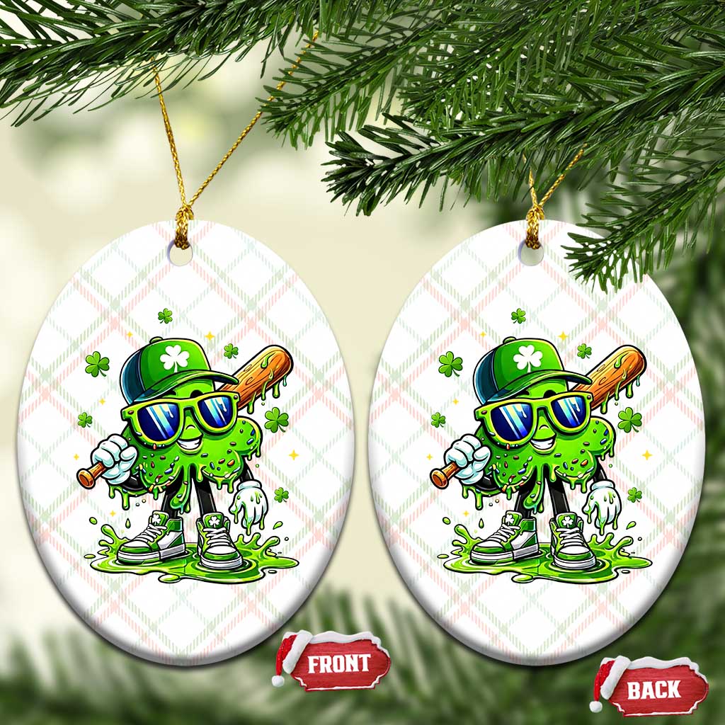 Funny St Patricks Day Clover Baseball Player Gift Ceramic Ornament