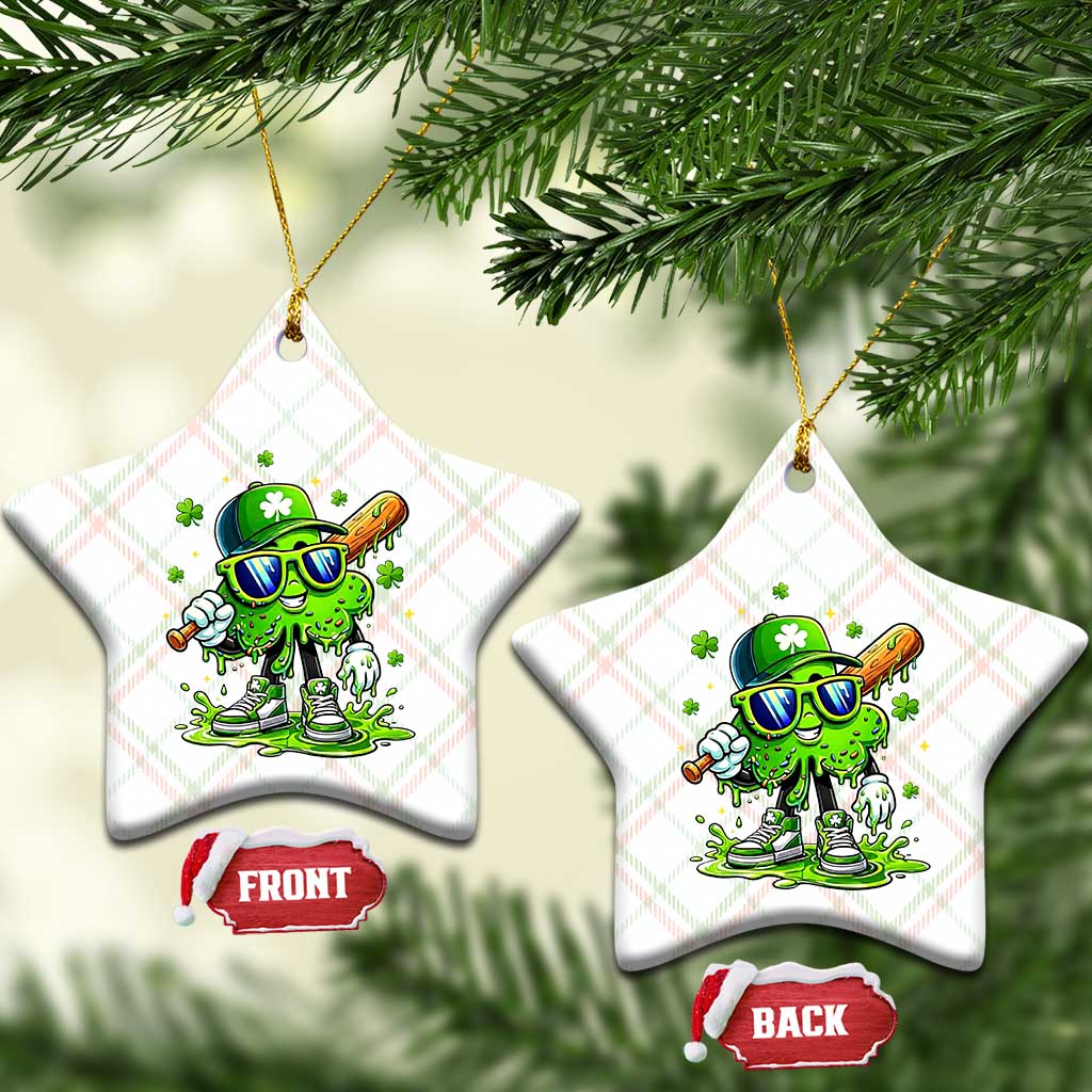 Funny St Patricks Day Clover Baseball Player Gift Ceramic Ornament