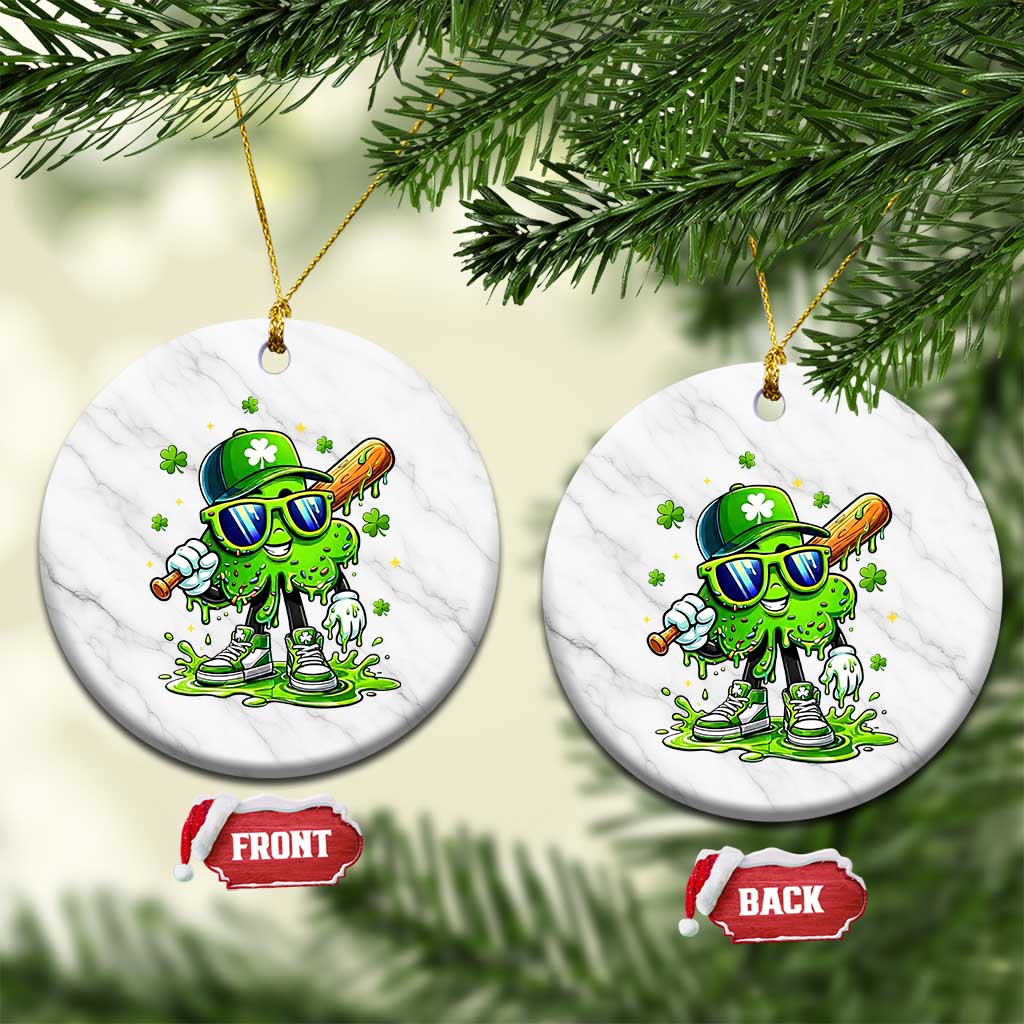 Funny St Patricks Day Clover Baseball Player Gift Ceramic Ornament