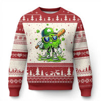 Funny St Patricks Day Clover Baseball Player Gift Ugly Christmas Sweater