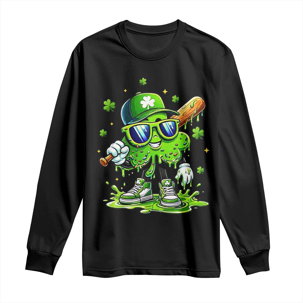 Funny St Patricks Day Clover Baseball Player Gift Long Sleeve Shirt