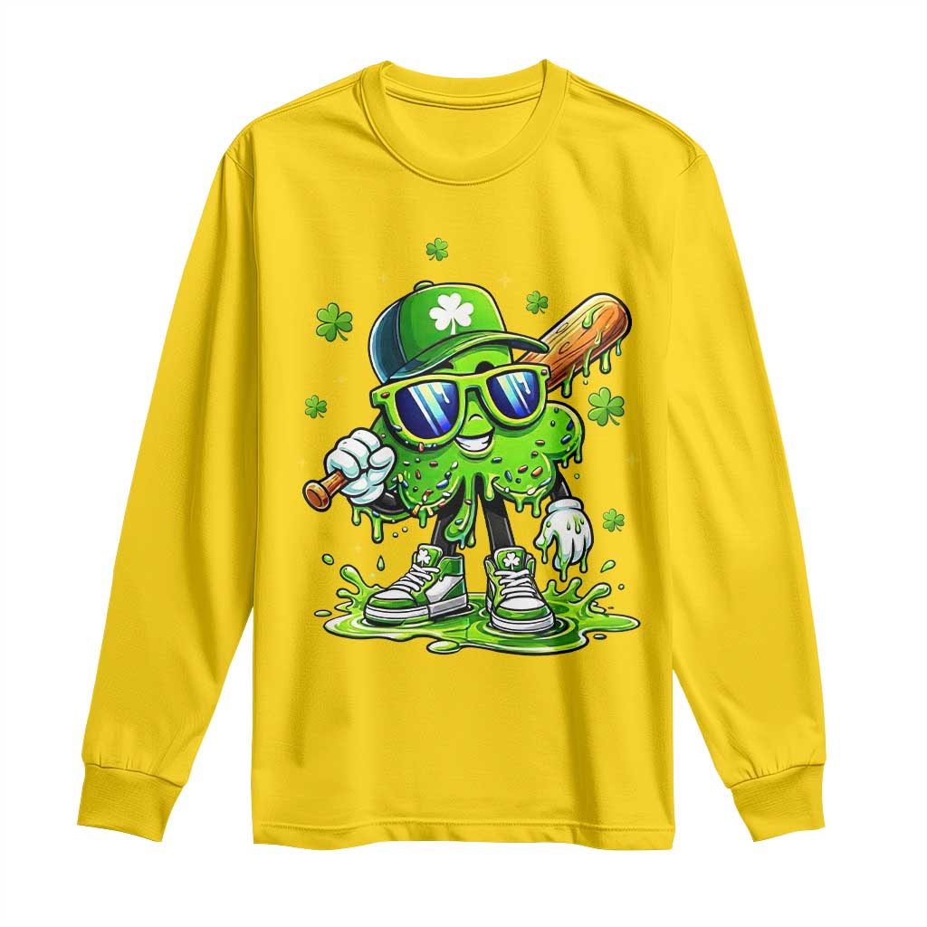 Funny St Patricks Day Clover Baseball Player Gift Long Sleeve Shirt