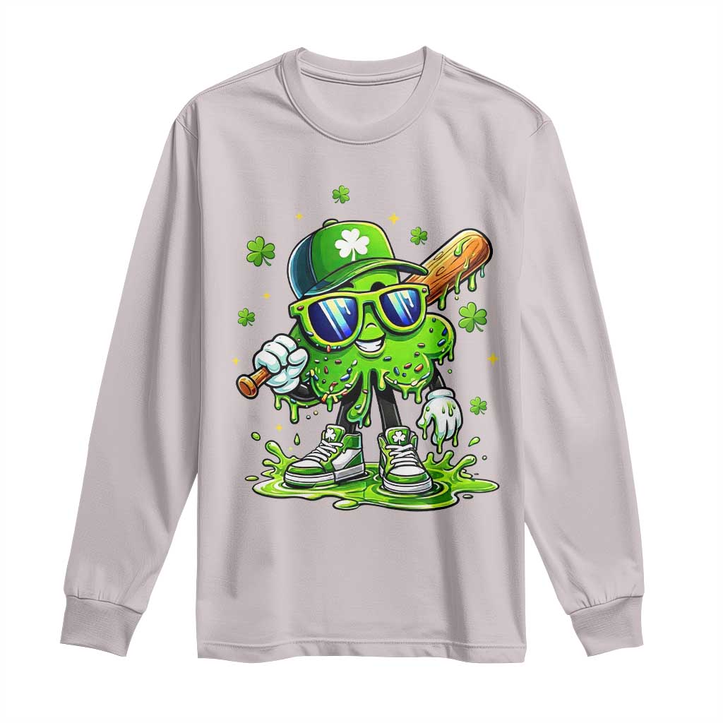 Funny St Patricks Day Clover Baseball Player Gift Long Sleeve Shirt