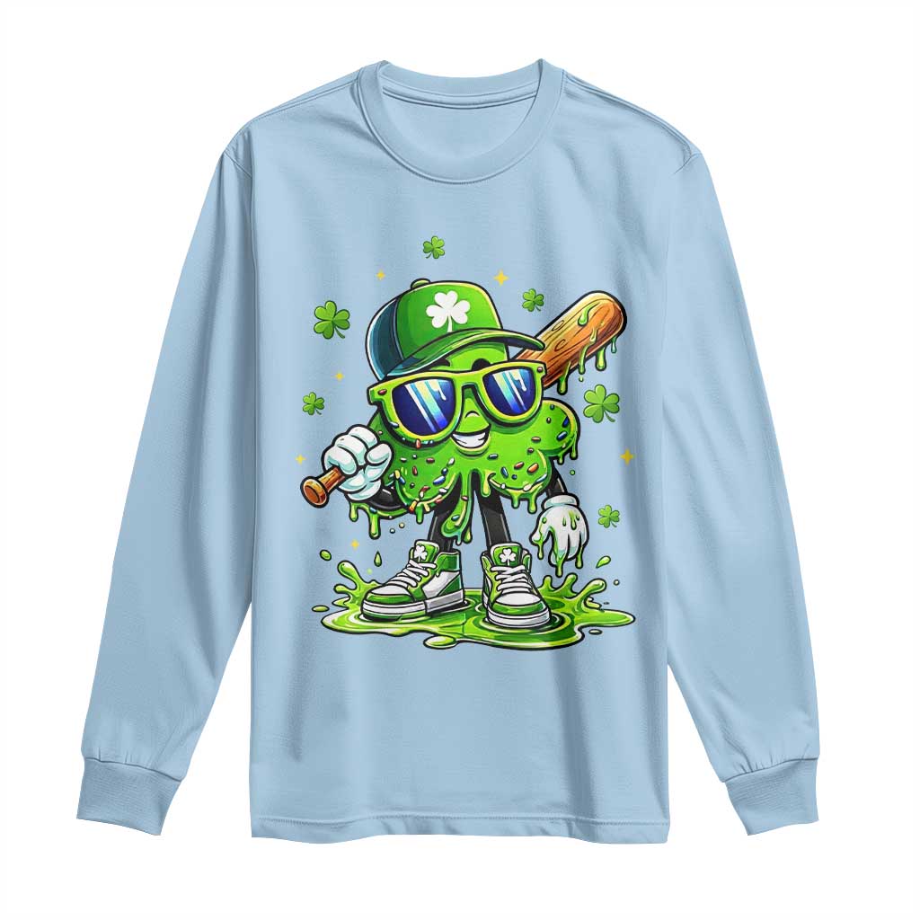 Funny St Patricks Day Clover Baseball Player Gift Long Sleeve Shirt