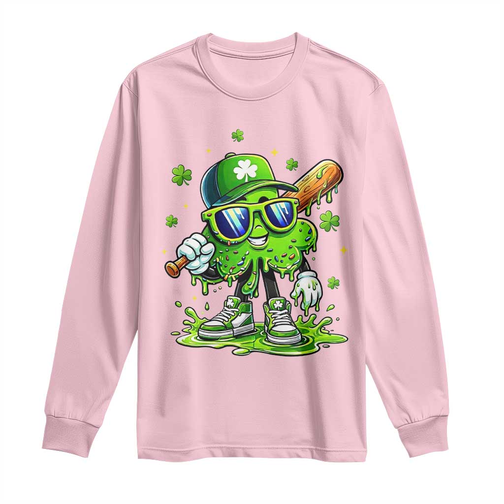 Funny St Patricks Day Clover Baseball Player Gift Long Sleeve Shirt