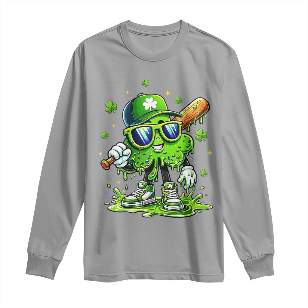Funny St Patricks Day Clover Baseball Player Gift Long Sleeve Shirt