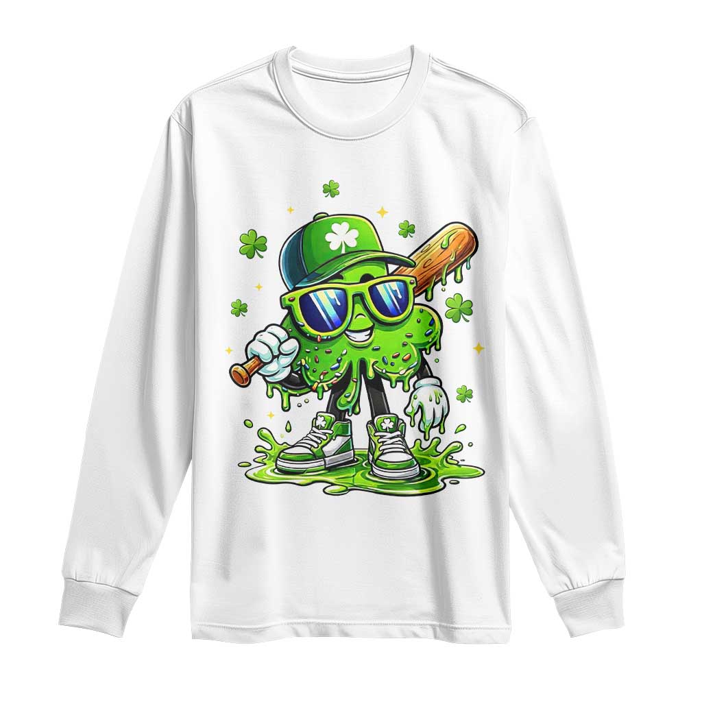Funny St Patricks Day Clover Baseball Player Gift Long Sleeve Shirt