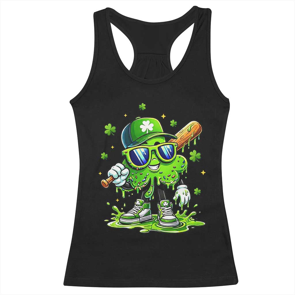 Funny St Patricks Day Clover Baseball Player Gift Racerback Tank Top