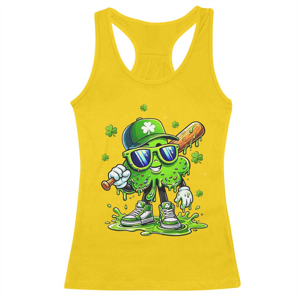 Funny St Patricks Day Clover Baseball Player Gift Racerback Tank Top