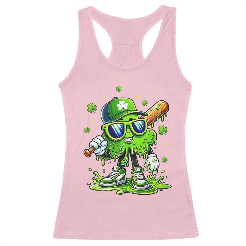 Funny St Patricks Day Clover Baseball Player Gift Racerback Tank Top