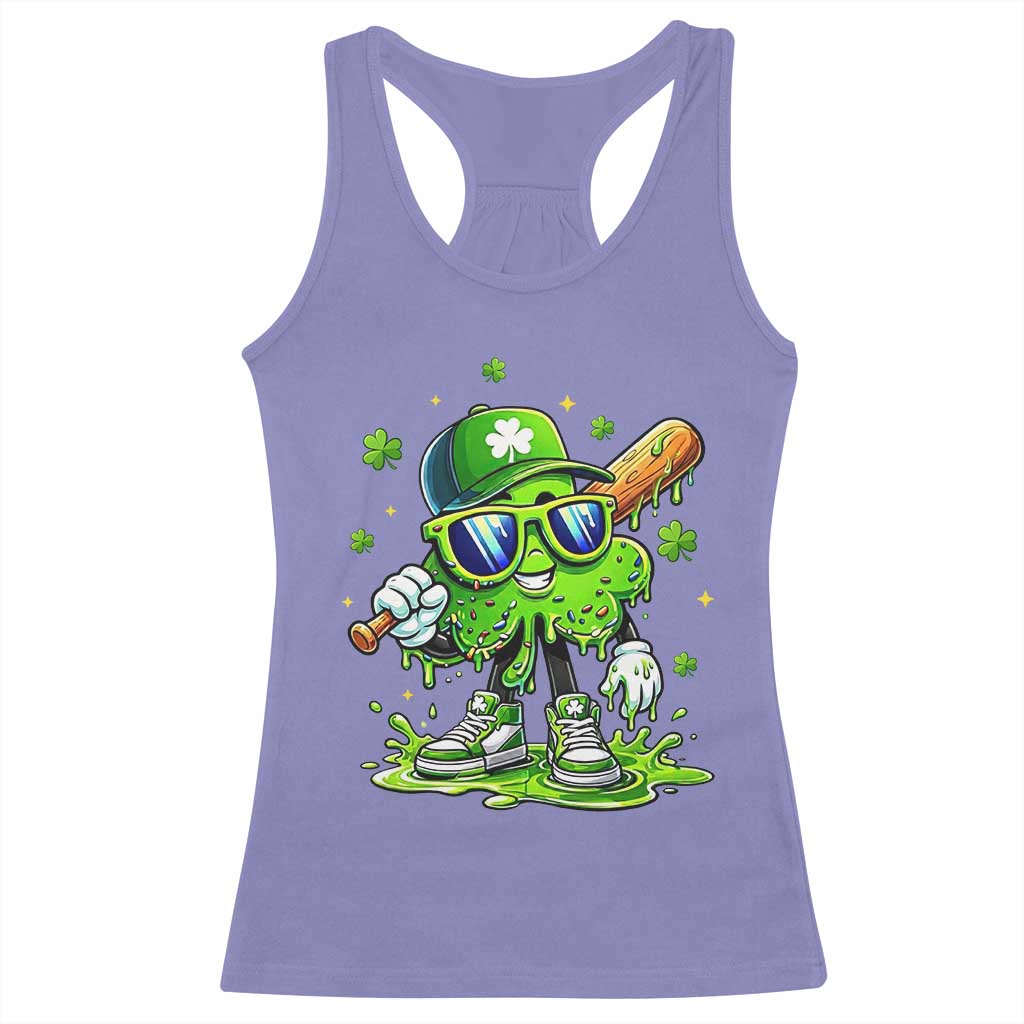 Funny St Patricks Day Clover Baseball Player Gift Racerback Tank Top