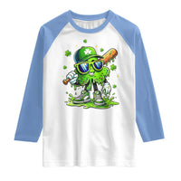 Funny St Patricks Day Clover Baseball Player Gift Raglan Shirt