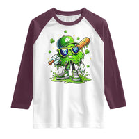 Funny St Patricks Day Clover Baseball Player Gift Raglan Shirt