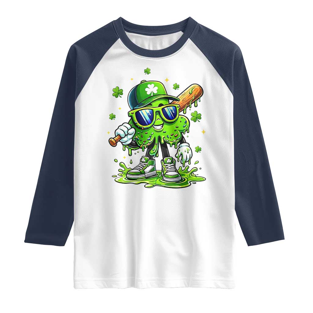 Funny St Patricks Day Clover Baseball Player Gift Raglan Shirt