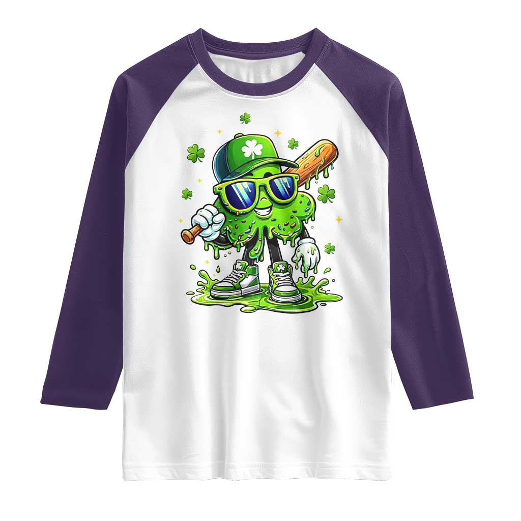Funny St Patricks Day Clover Baseball Player Gift Raglan Shirt