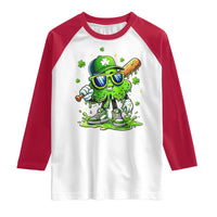 Funny St Patricks Day Clover Baseball Player Gift Raglan Shirt
