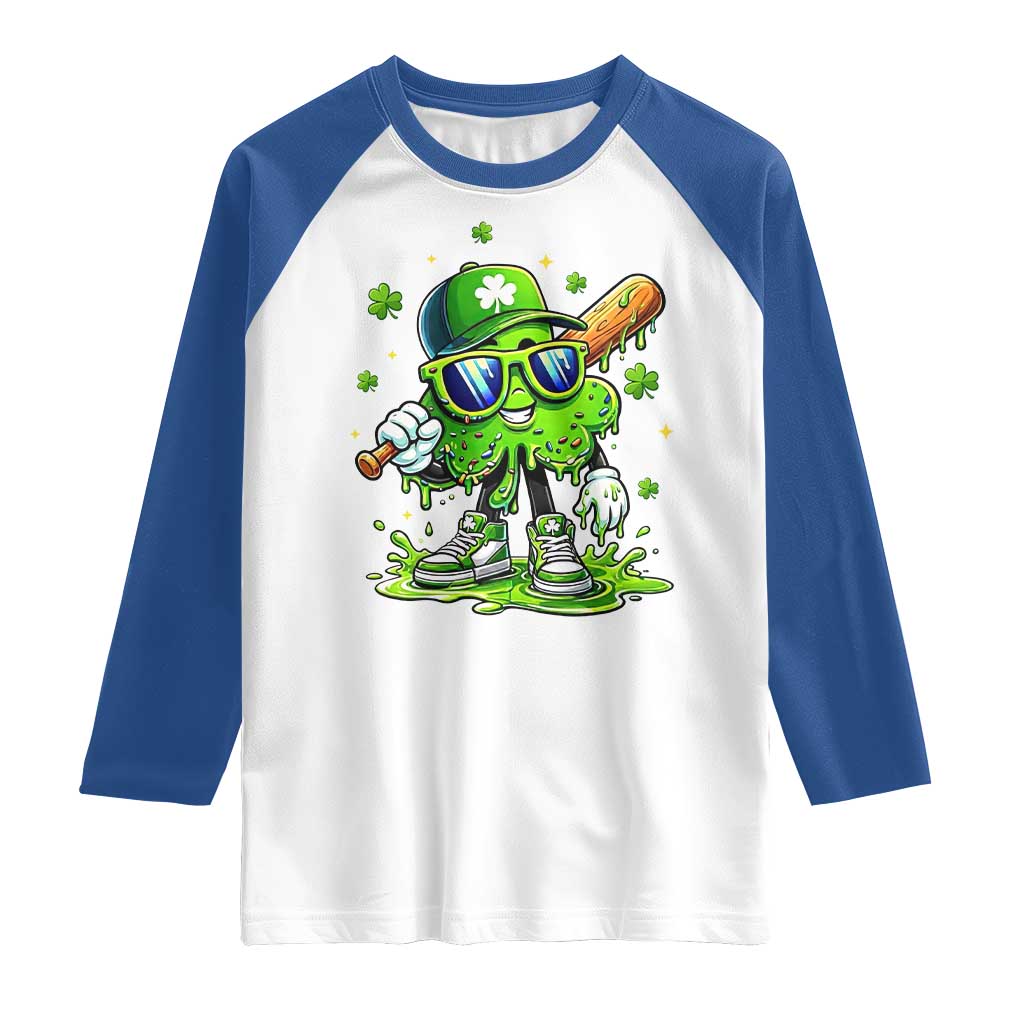 Funny St Patricks Day Clover Baseball Player Gift Raglan Shirt