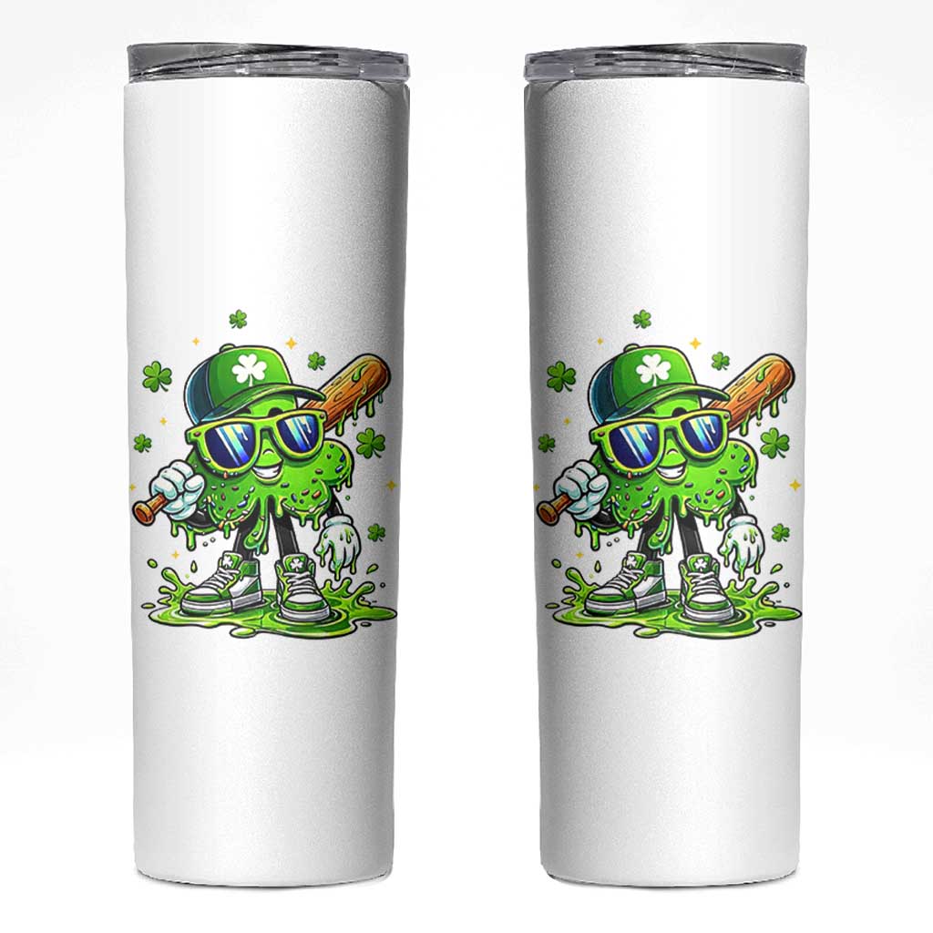 Funny St Patricks Day Clover Baseball Player Gift Skinny Tumbler