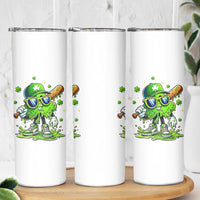 Funny St Patricks Day Clover Baseball Player Gift Skinny Tumbler