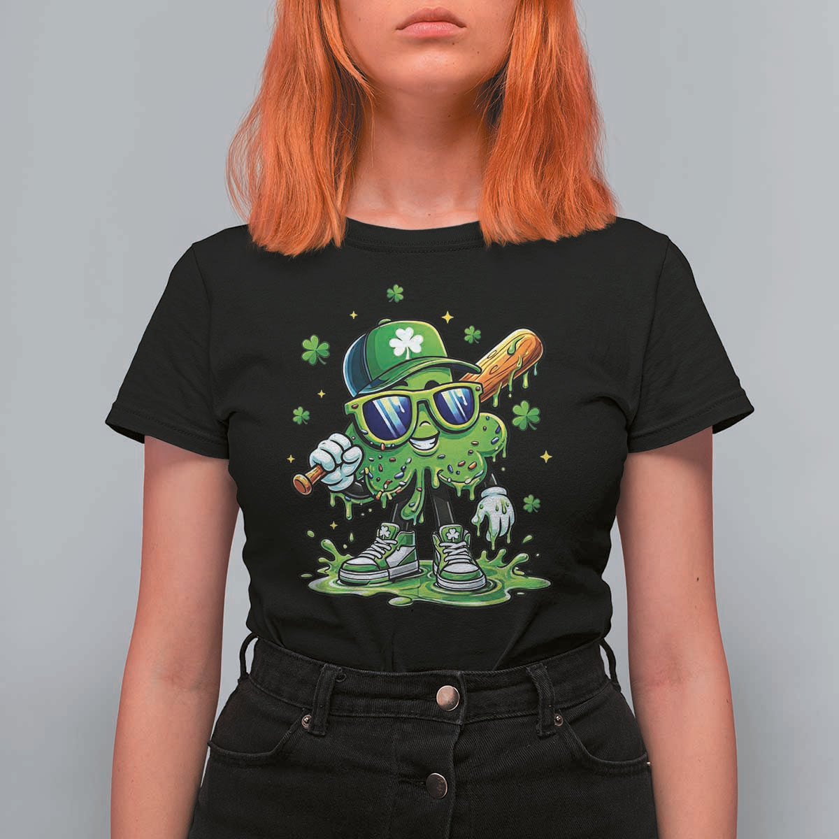 Funny St Patricks Day Clover Baseball Player Gift T Shirt For Women