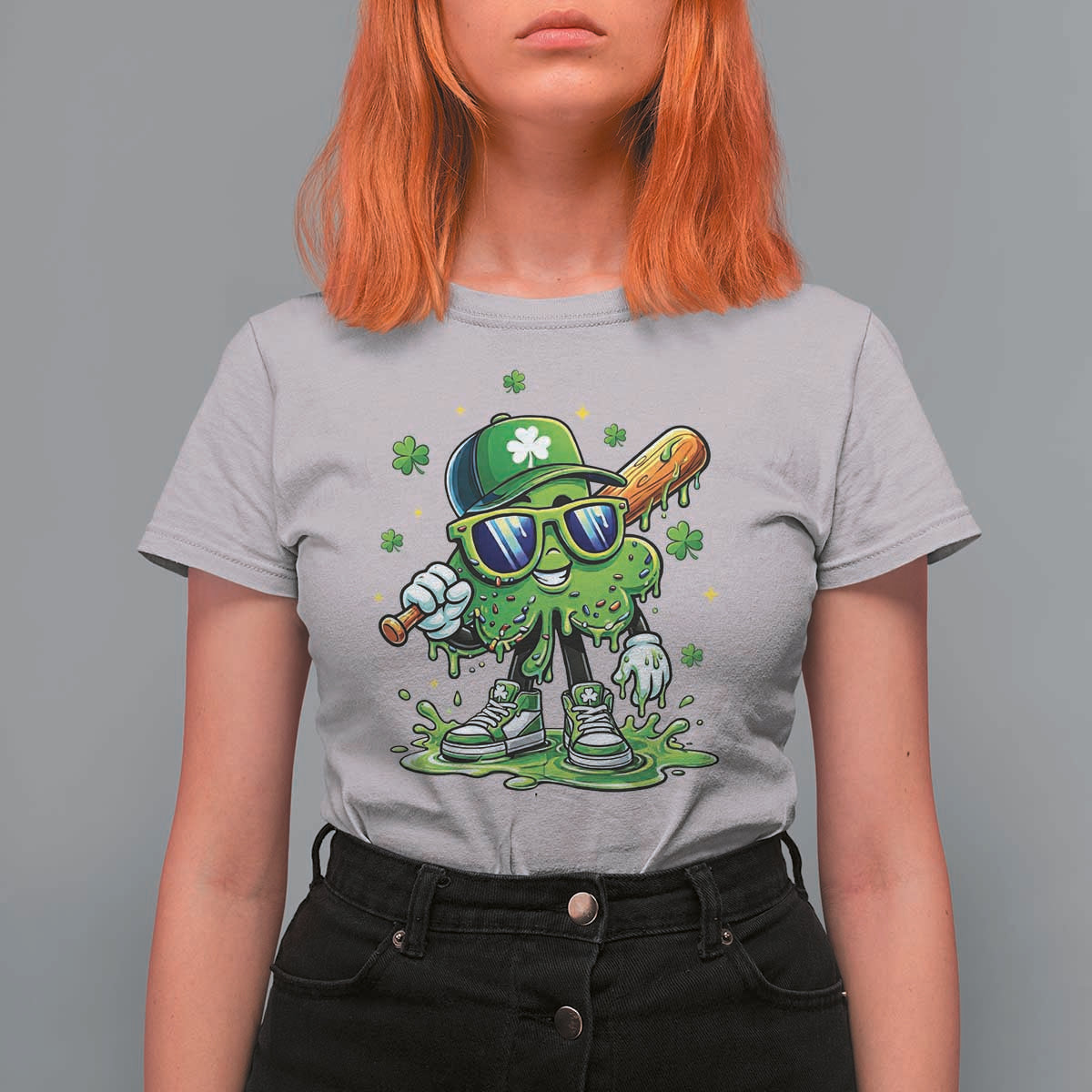 Funny St Patricks Day Clover Baseball Player Gift T Shirt For Women