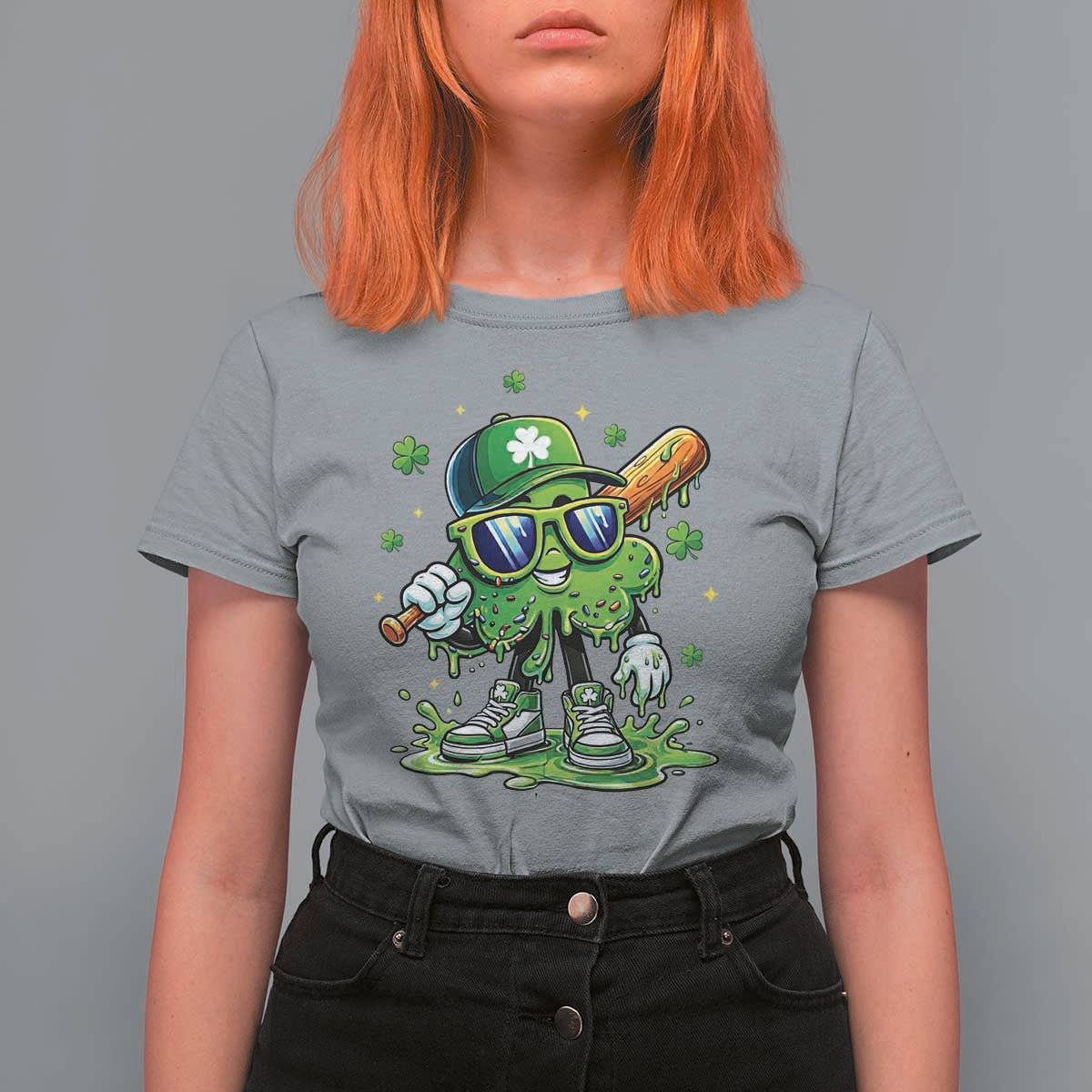 Funny St Patricks Day Clover Baseball Player Gift T Shirt For Women