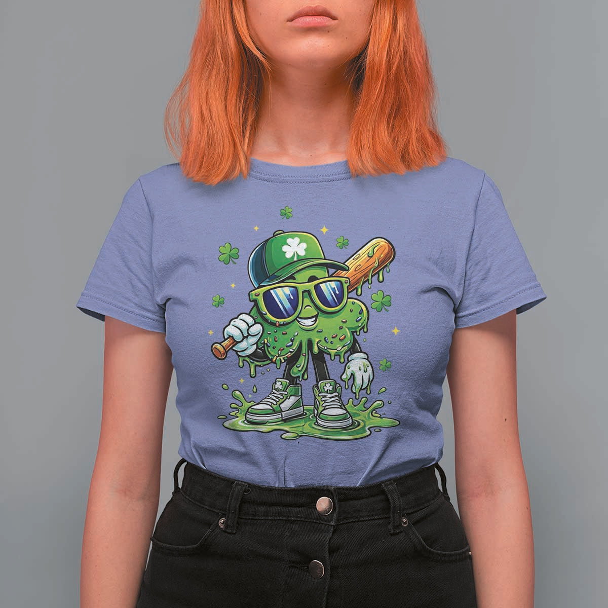 Funny St Patricks Day Clover Baseball Player Gift T Shirt For Women