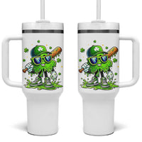 Funny St Patricks Day Clover Baseball Player Gift Tumbler With Handle