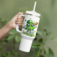 Funny St Patricks Day Clover Baseball Player Gift Tumbler With Handle