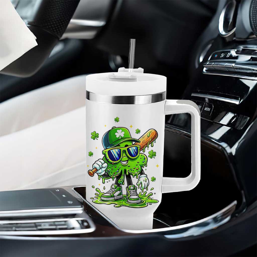 Funny St Patricks Day Clover Baseball Player Gift Tumbler With Handle
